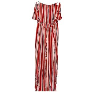 Hers And Mine Romper Small Striped Split Leg Strapless Tube Top Jumpsuit